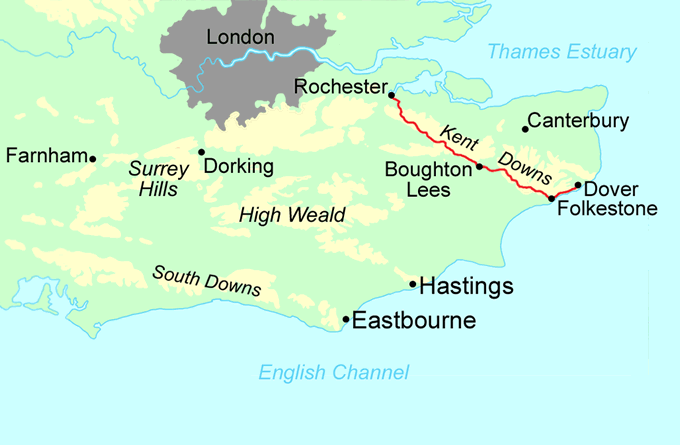 North Downs Way - East Section via Folkestone map